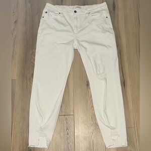 KanCan Women's Cream Distressed Ankle Jeans